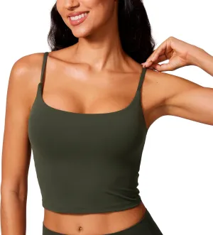 CRZ YOGA Butterlift Womens Scoop Neck Longline Sports Bra - U Back Adjustable Straps Workout Crop Tank Top with Built in Pads