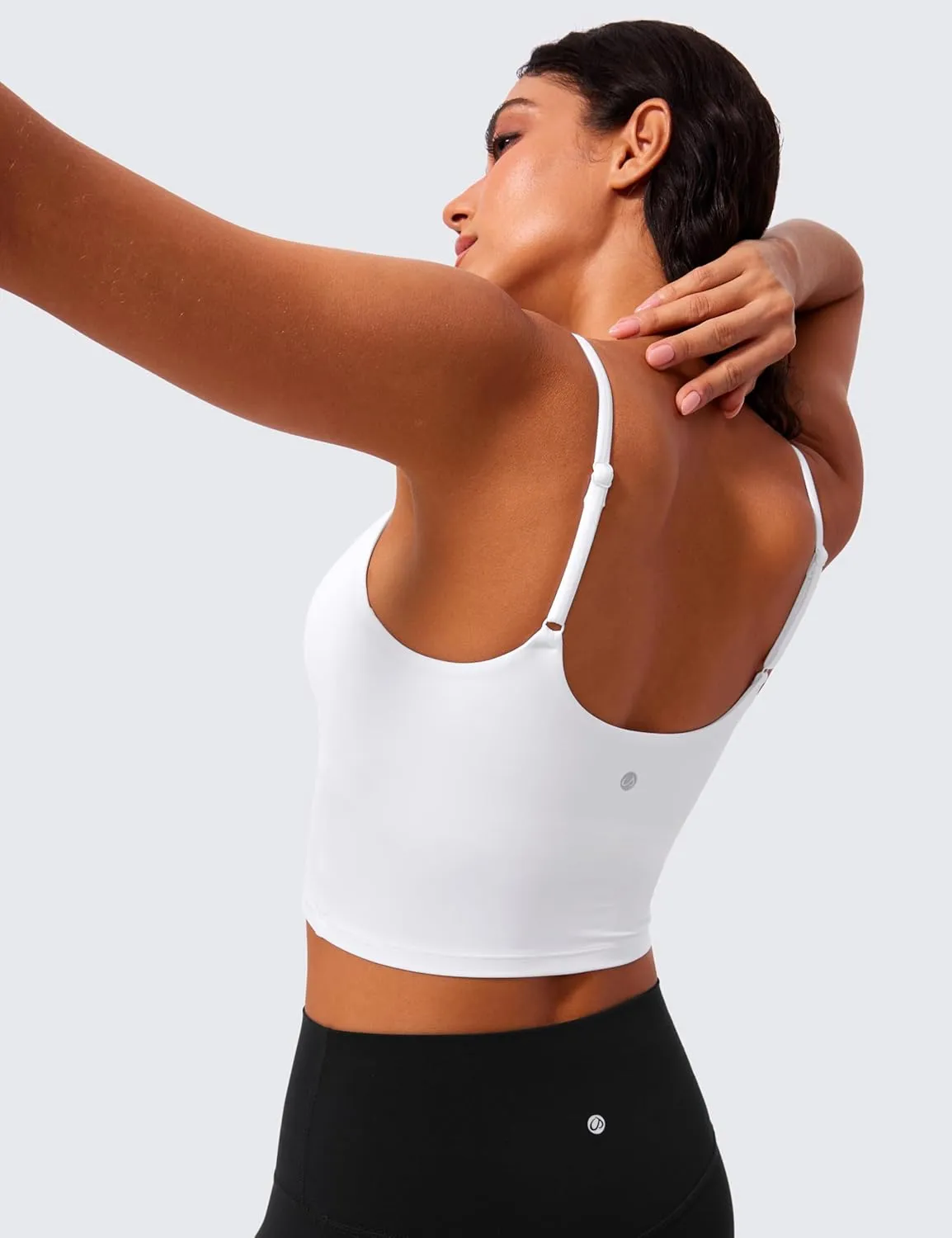 CRZ YOGA Butterlift Womens Scoop Neck Longline Sports Bra - U Back Adjustable Straps Workout Crop Tank Top with Built in Pads