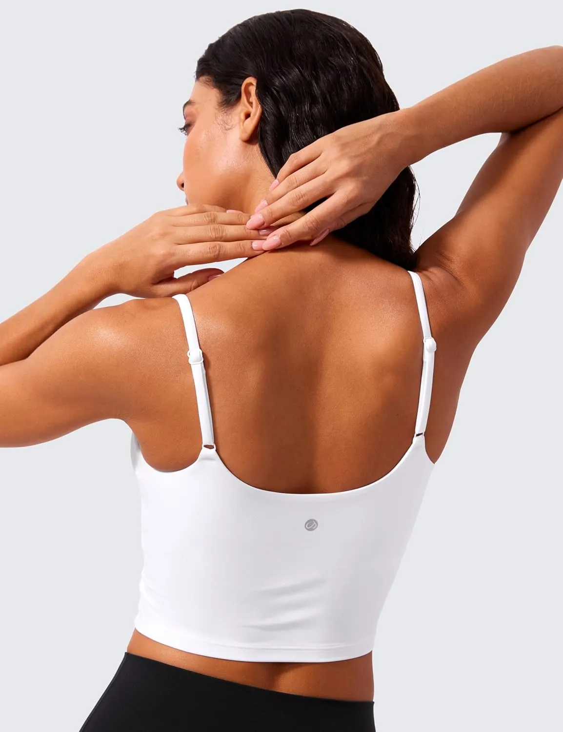 CRZ YOGA Butterlift Womens Scoop Neck Longline Sports Bra - U Back Adjustable Straps Workout Crop Tank Top with Built in Pads