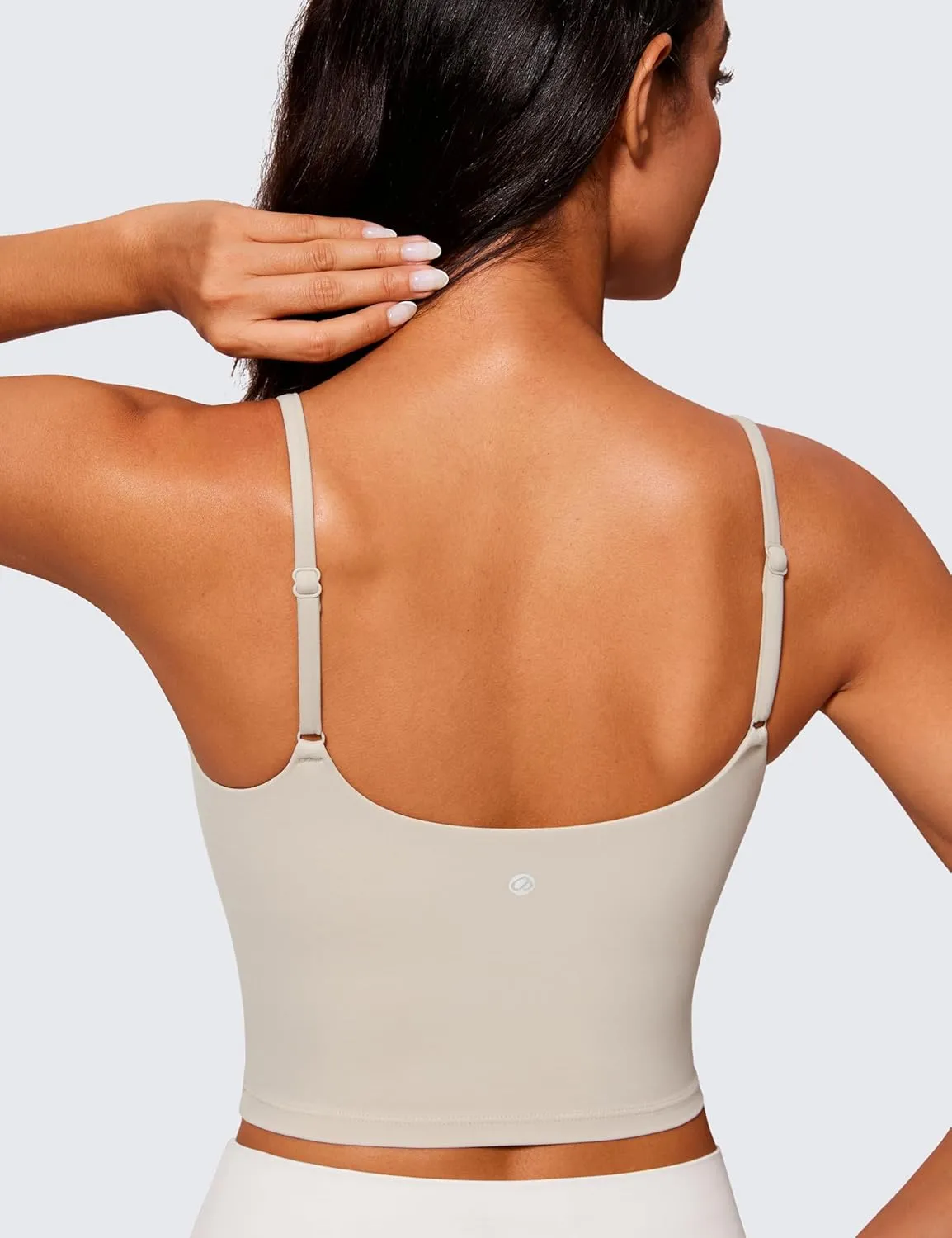 CRZ YOGA Butterlift Womens Scoop Neck Longline Sports Bra - U Back Adjustable Straps Workout Crop Tank Top with Built in Pads