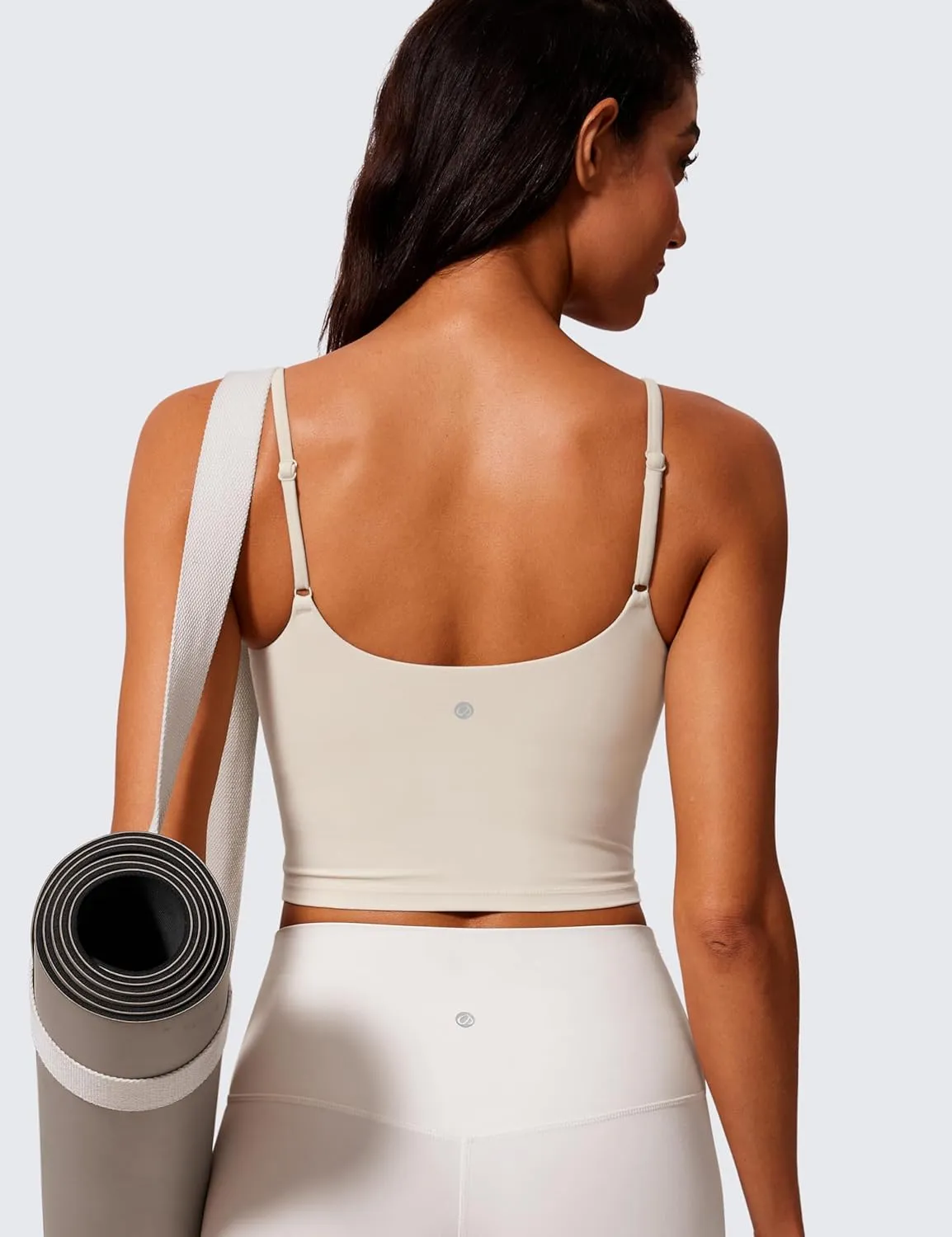 CRZ YOGA Butterlift Womens Scoop Neck Longline Sports Bra - U Back Adjustable Straps Workout Crop Tank Top with Built in Pads