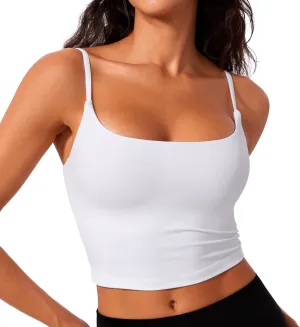 CRZ YOGA Butterlift Womens Scoop Neck Longline Sports Bra - U Back Adjustable Straps Workout Crop Tank Top with Built in Pads