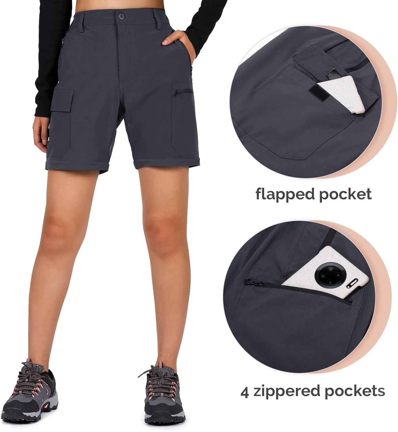 Cycorld Women's-Hiking-Pants-Convertible Quick-Dry-Stretch-Lightweight Zip-Off Outdoor Pants with 5 Deep Pockets