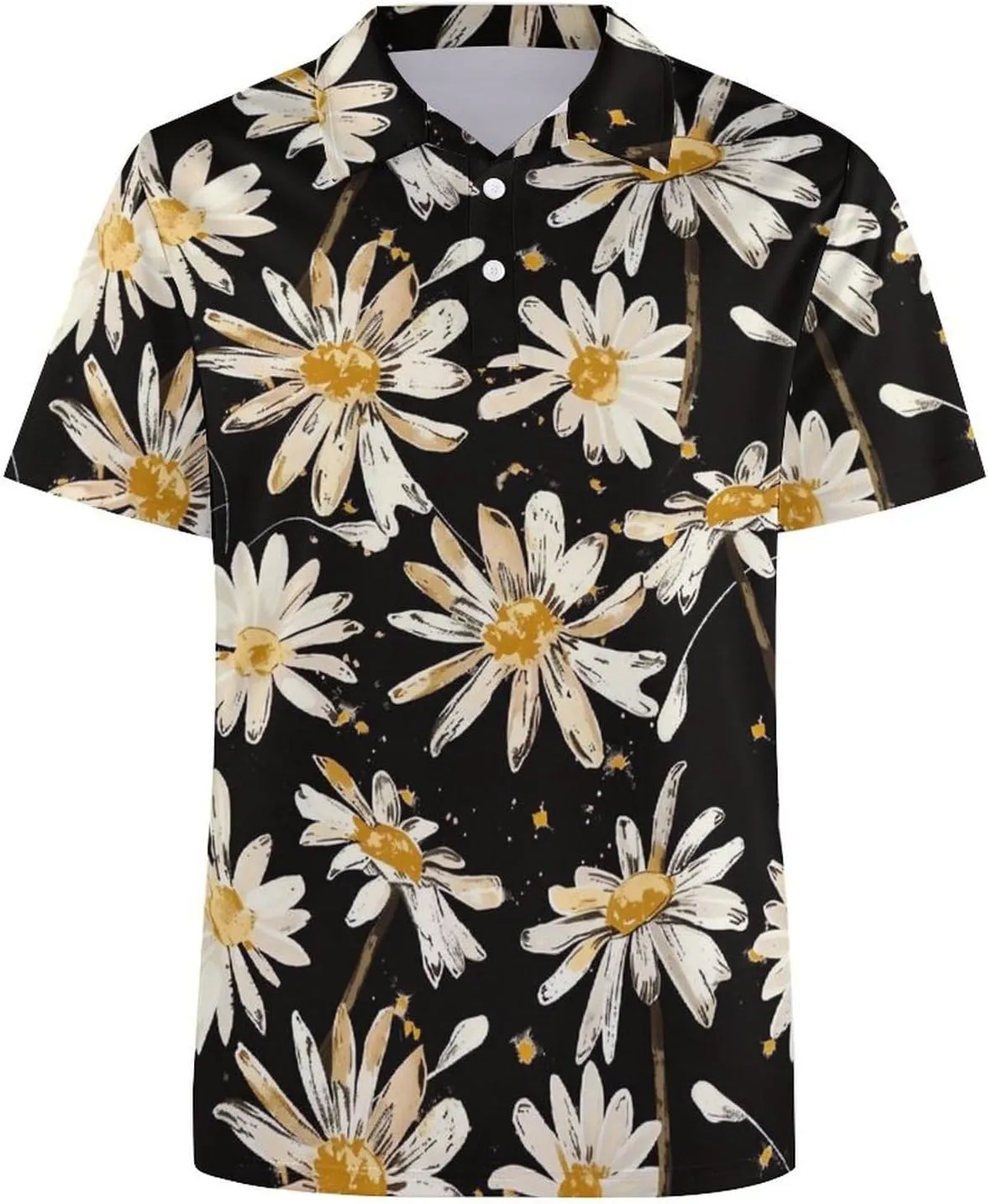 Daisy Flowers Black Background Mens Polo Shirts Quick Dry Short Sleeve T-shirts Slim Tennis Collared Tees Tops
