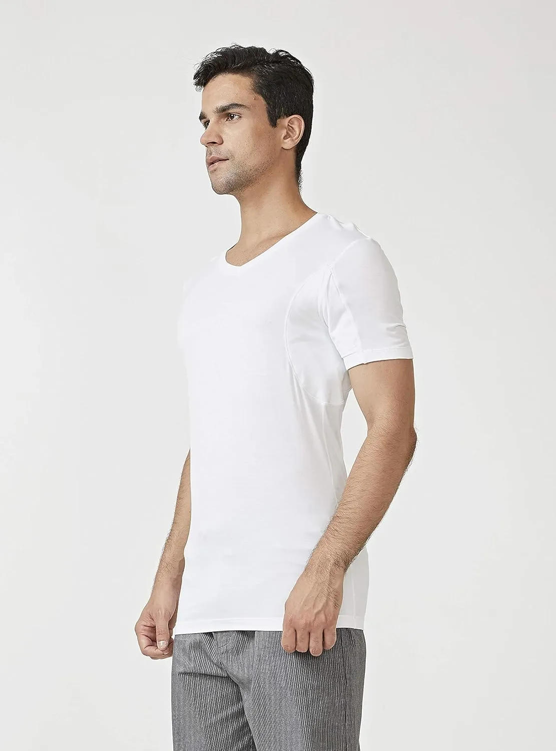 DAVID ARCHY Men's Undershirt with Underarm Sweat Proof Pads, Bamboo Rayon T-Shirt Odor Defense Tees for Men, 2-Pack