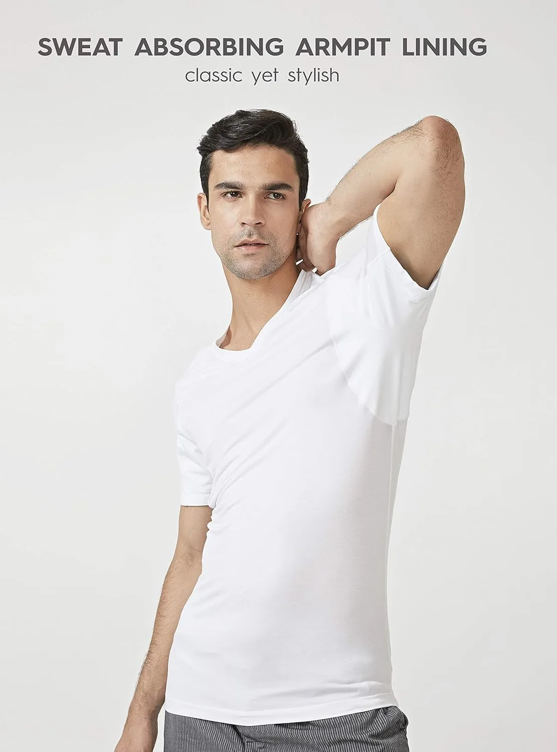 DAVID ARCHY Men's Undershirt with Underarm Sweat Proof Pads, Bamboo Rayon T-Shirt Odor Defense Tees for Men, 2-Pack