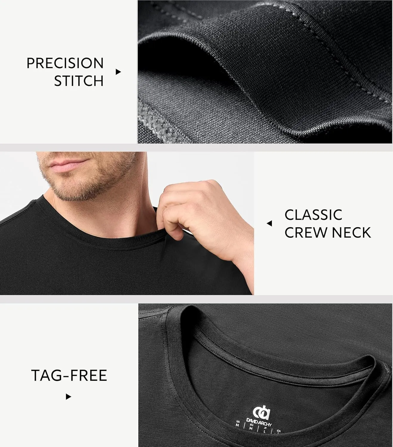 DAVID ARCHY Mens Undershirts Quickly-Dry T-Shirts,Stretch Moisture-Wicking Crew Neck Tees for Men,3 Pack
