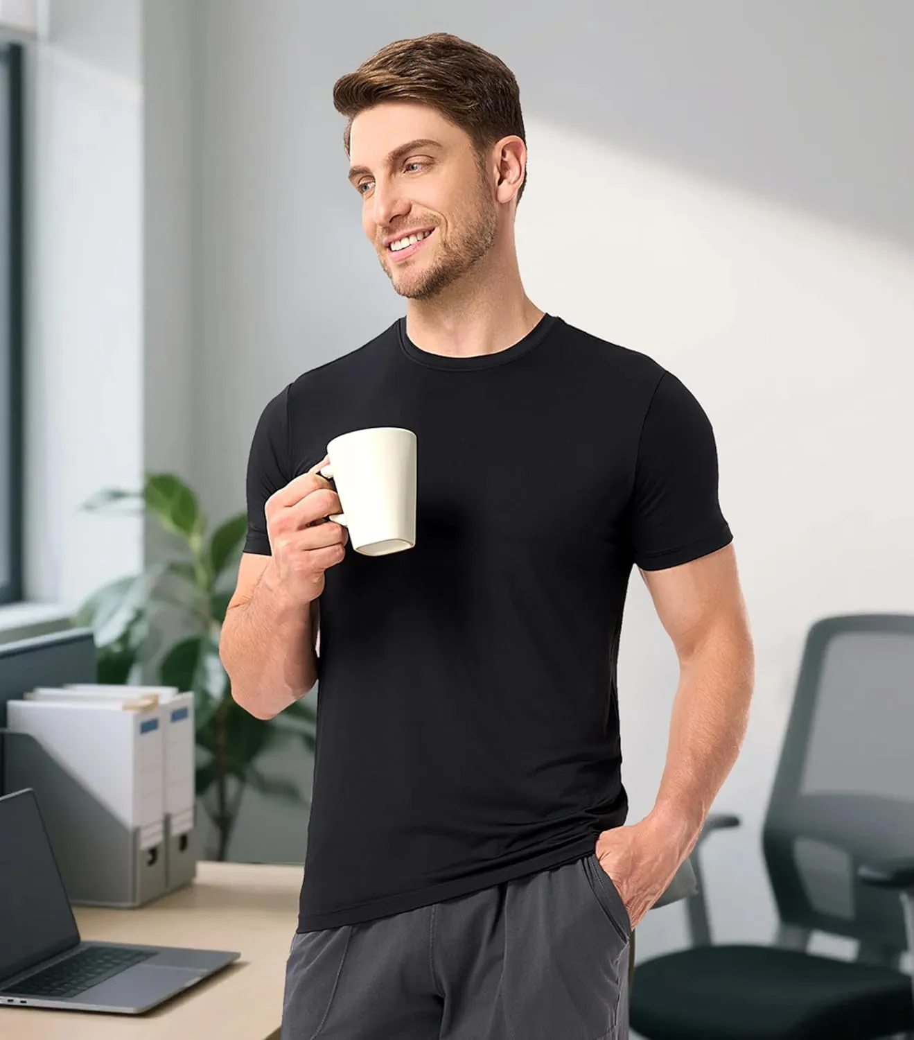 DAVID ARCHY Mens Undershirts Quickly-Dry T-Shirts,Stretch Moisture-Wicking Crew Neck Tees for Men,3 Pack