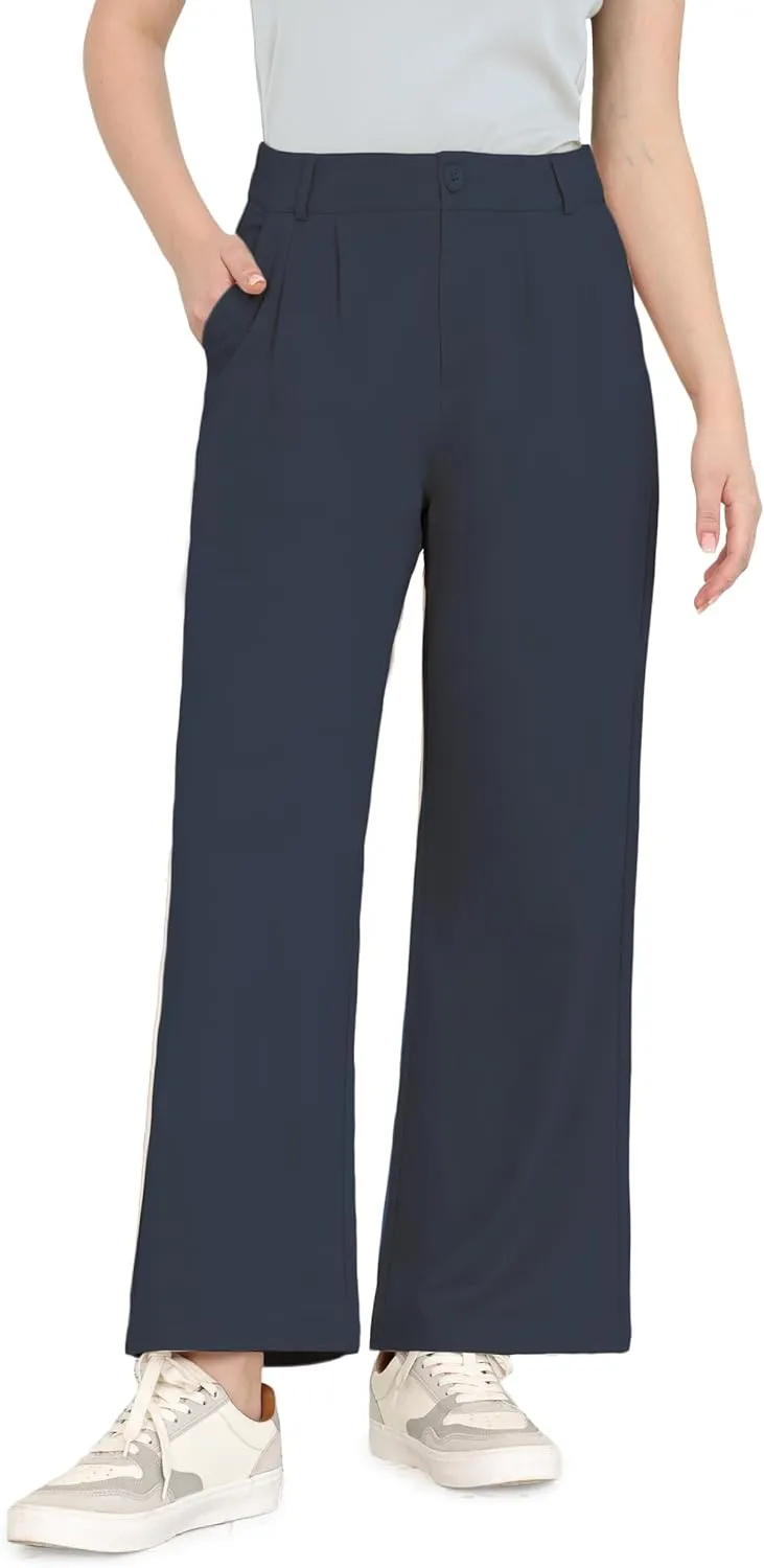 Dress Pants Women Wide Leg Work Business Office High Waisted Zipper Casual Slacks Trousers with Pockets 29"