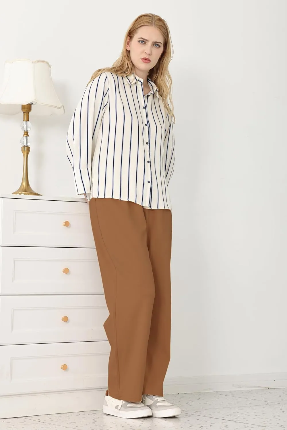 Dress Pants Women Wide Leg Work Business Office High Waisted Zipper Casual Slacks Trousers with Pockets 29"