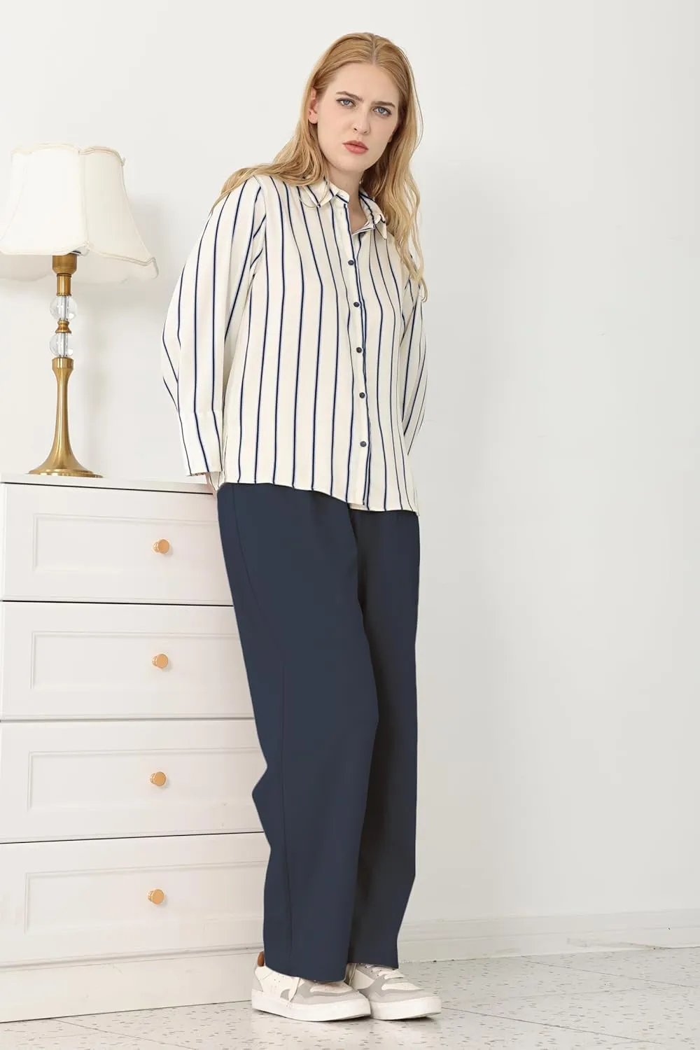 Dress Pants Women Wide Leg Work Business Office High Waisted Zipper Casual Slacks Trousers with Pockets 29"