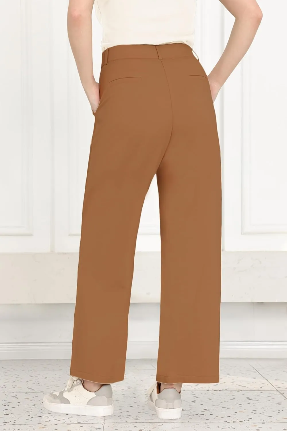 Dress Pants Women Wide Leg Work Business Office High Waisted Zipper Casual Slacks Trousers with Pockets 29"