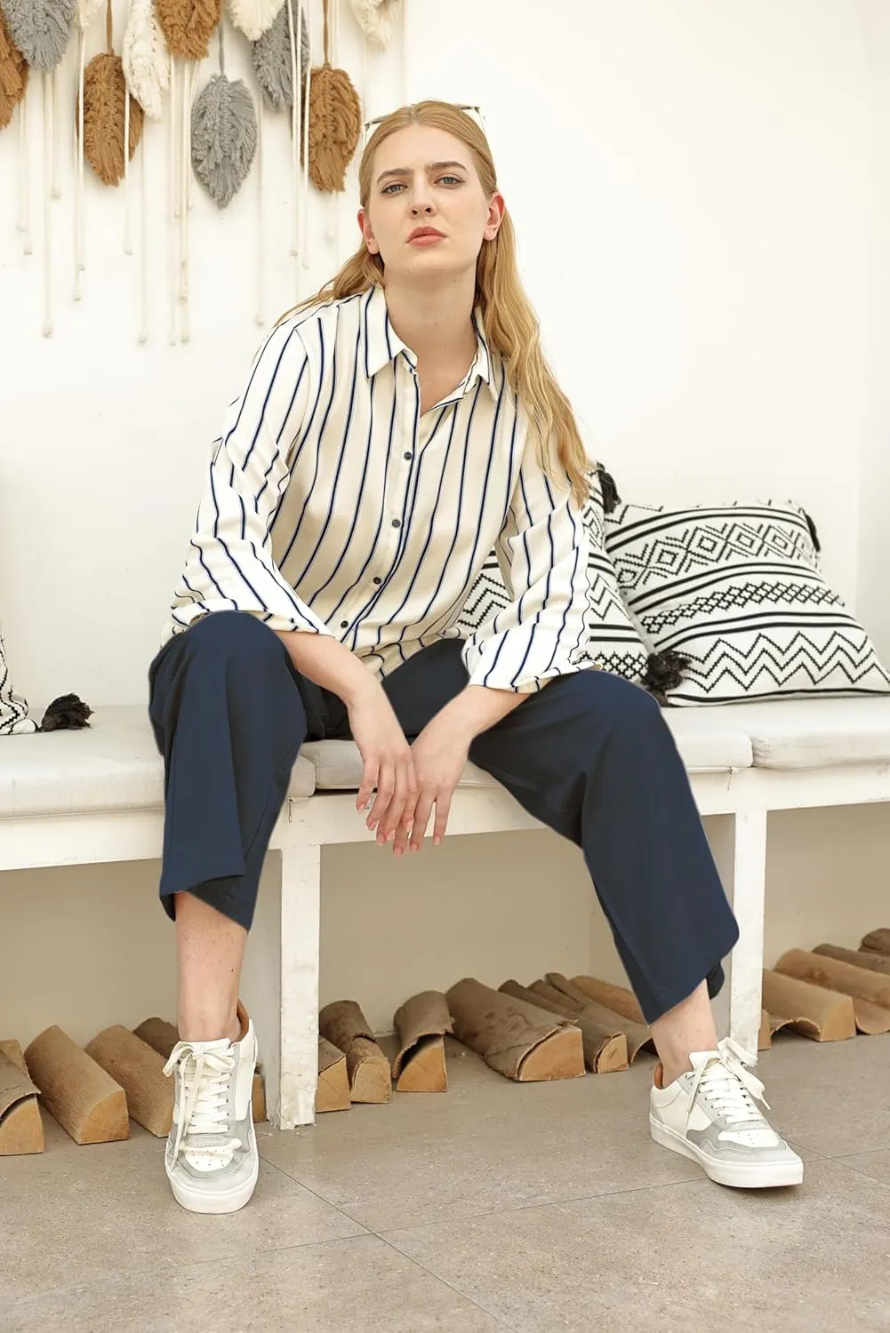 Dress Pants Women Wide Leg Work Business Office High Waisted Zipper Casual Slacks Trousers with Pockets 29"