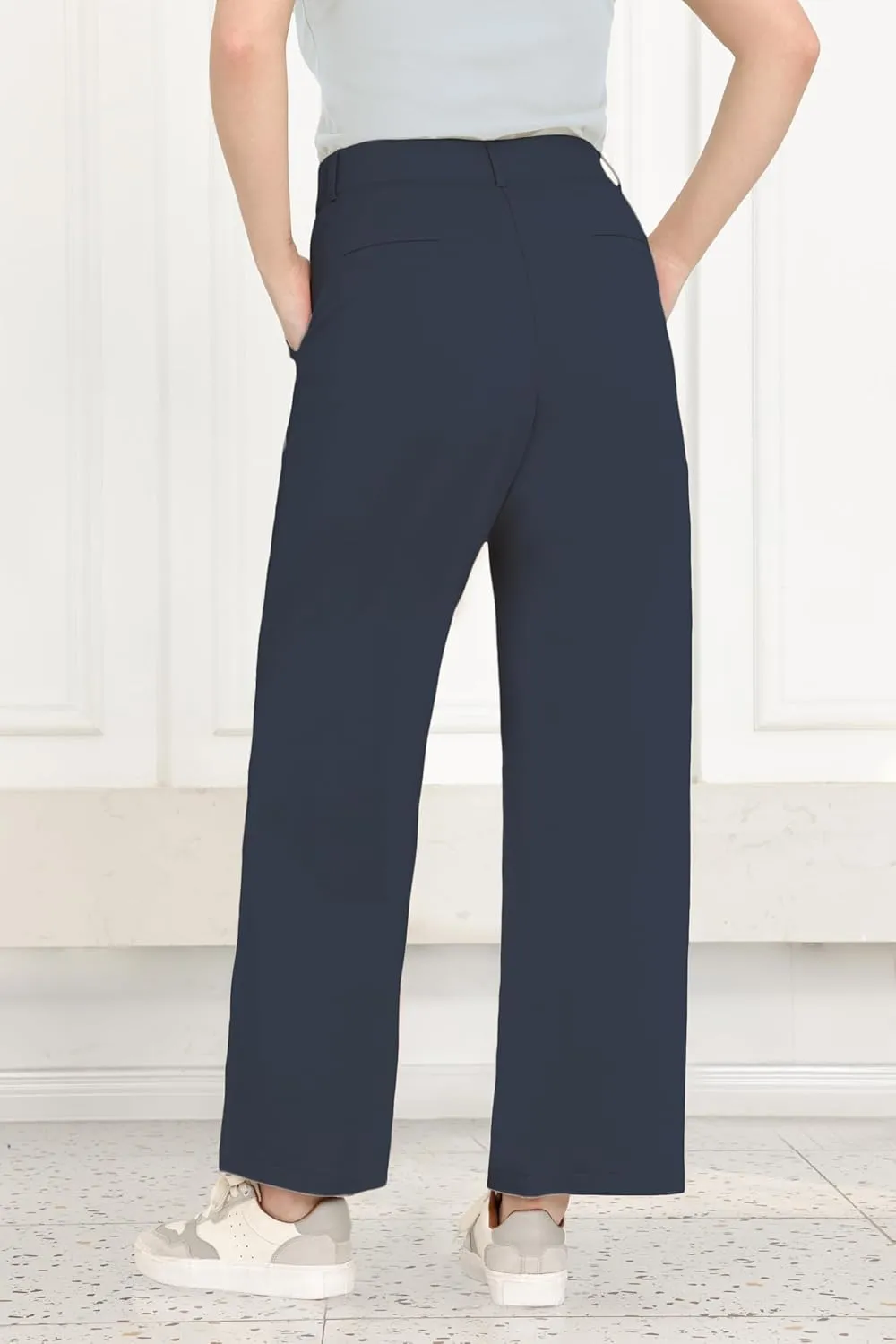Dress Pants Women Wide Leg Work Business Office High Waisted Zipper Casual Slacks Trousers with Pockets 29"
