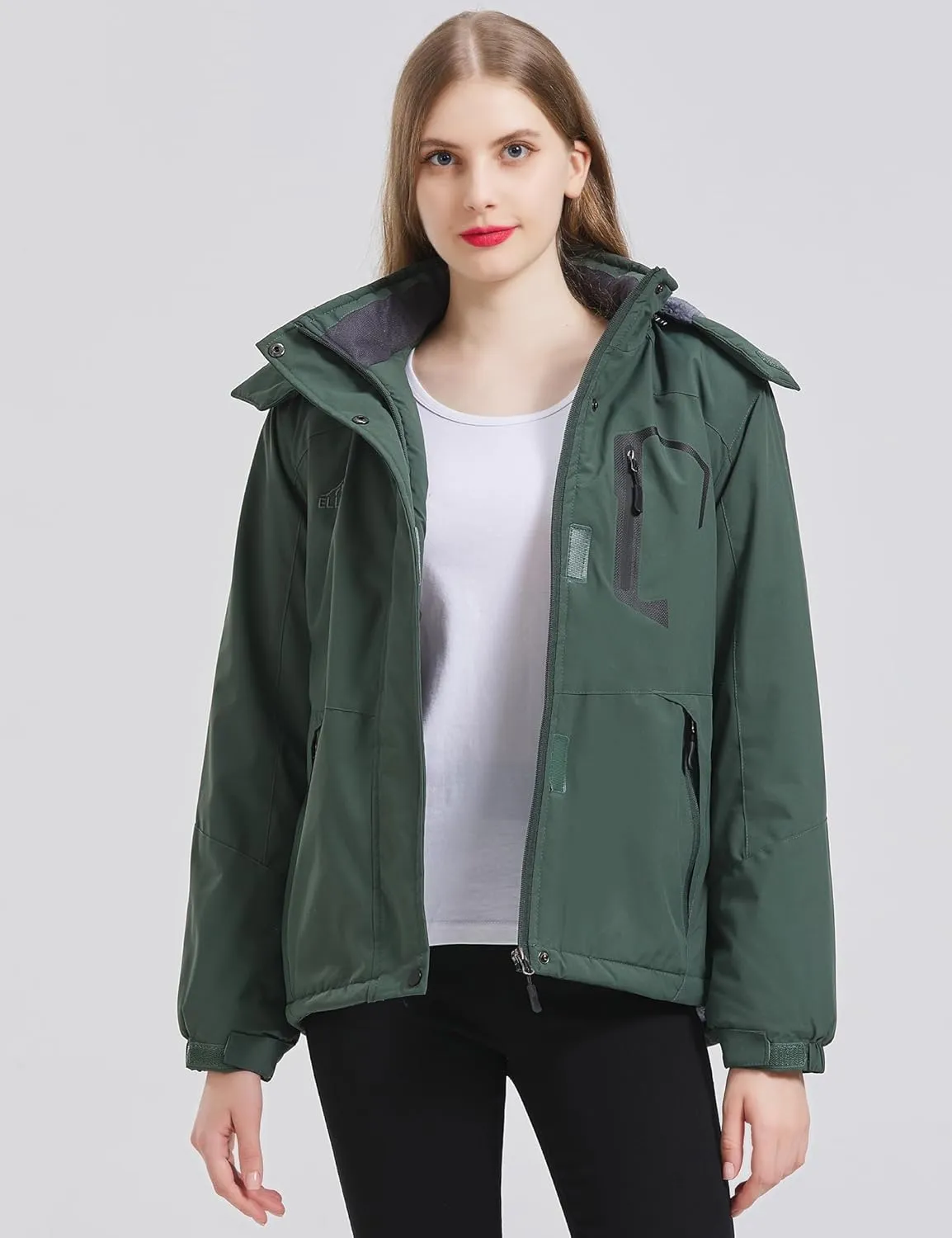 ELLSWOS Womens Winter Coats Waterproof Ski Jacket Warm Snow Jackets Windproof Windbreaker Hooded Raincoat