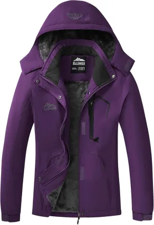 ELLSWOS Womens Winter Coats Waterproof Ski Jacket Warm Snow Jackets Windproof Windbreaker Hooded Raincoat