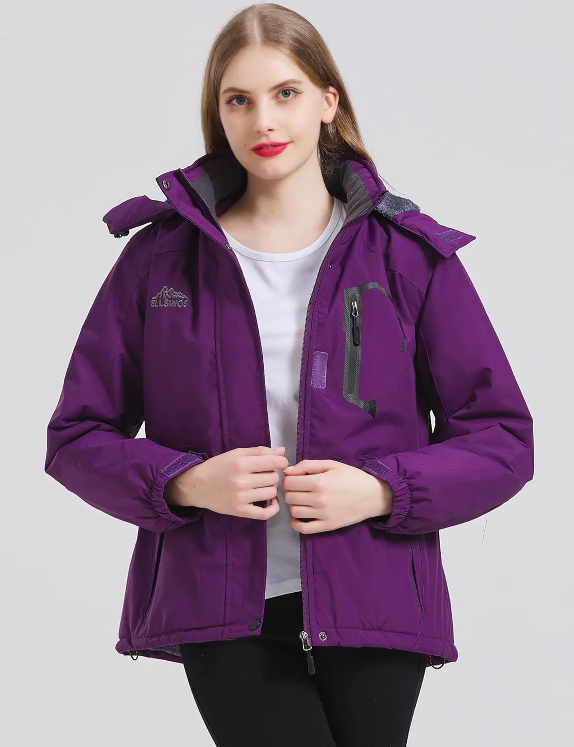 ELLSWOS Womens Winter Coats Waterproof Ski Jacket Warm Snow Jackets Windproof Windbreaker Hooded Raincoat
