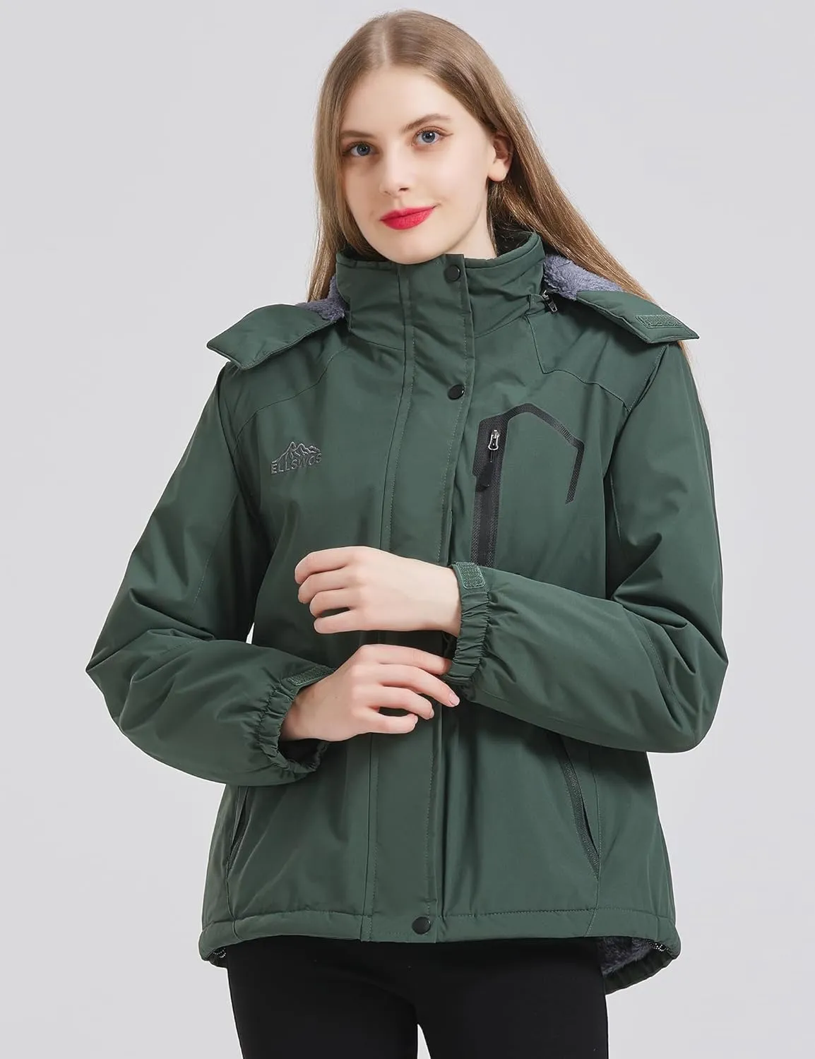 ELLSWOS Womens Winter Coats Waterproof Ski Jacket Warm Snow Jackets Windproof Windbreaker Hooded Raincoat