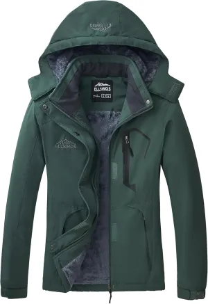 ELLSWOS Womens Winter Coats Waterproof Ski Jacket Warm Snow Jackets Windproof Windbreaker Hooded Raincoat