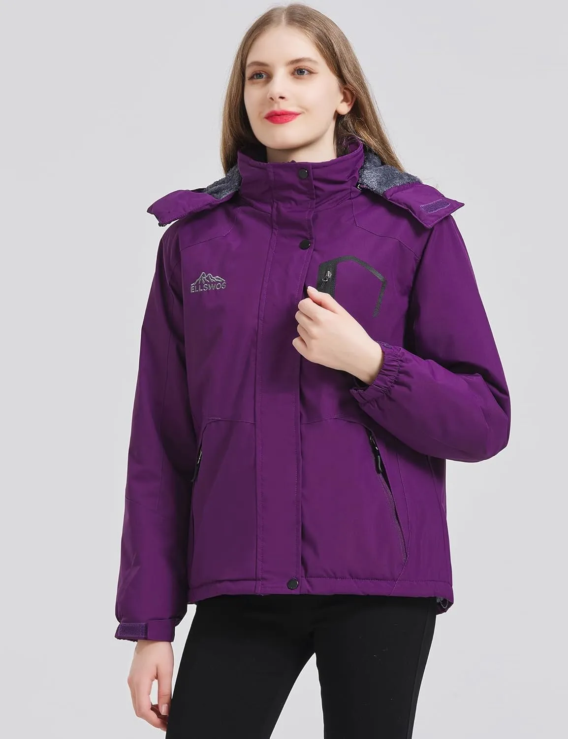 ELLSWOS Womens Winter Coats Waterproof Ski Jacket Warm Snow Jackets Windproof Windbreaker Hooded Raincoat