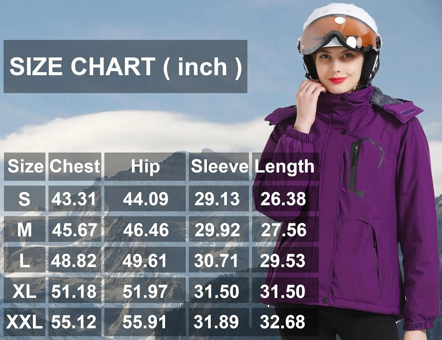 ELLSWOS Womens Winter Coats Waterproof Ski Jacket Warm Snow Jackets Windproof Windbreaker Hooded Raincoat