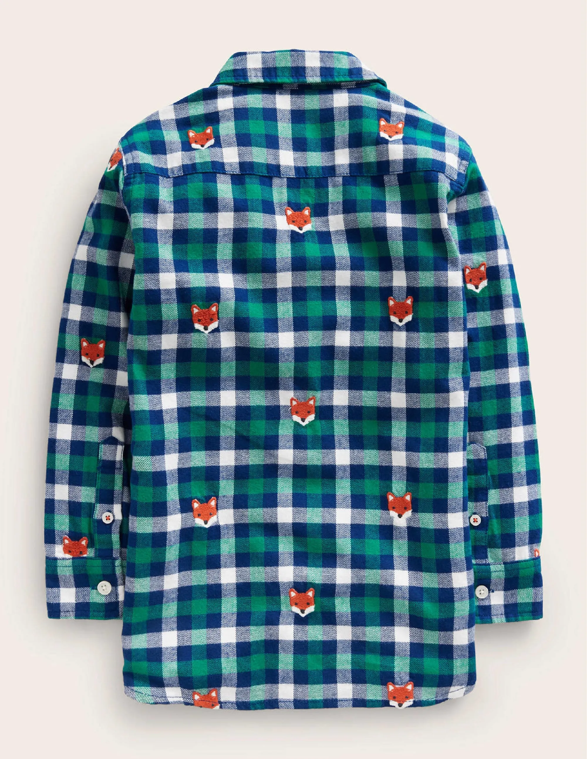Embroidered Flannel Shirt-Gingham Fox