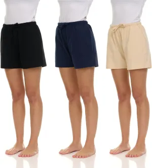 Essential Elements 3 Pack: Women's 100% Cotton Casual Active Gym Lounge Sleep Bottom Pajama Shorts