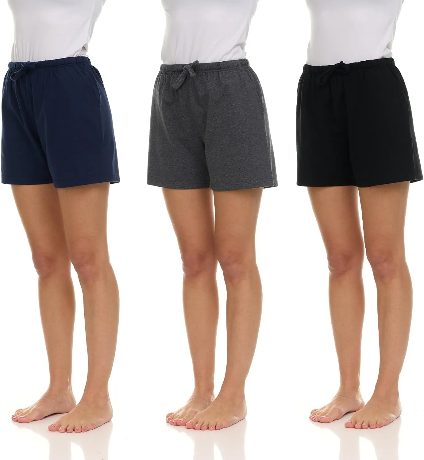 Essential Elements 3 Pack: Women's 100% Cotton Casual Active Gym Lounge Sleep Bottom Pajama Shorts