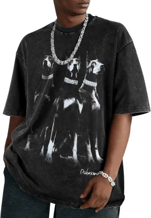 Flafens Oversized Tshirts for Men - Graphic T Shirt Tees Crewneck Short Sleeve Loose Top Over Sized Pattern Print Tops