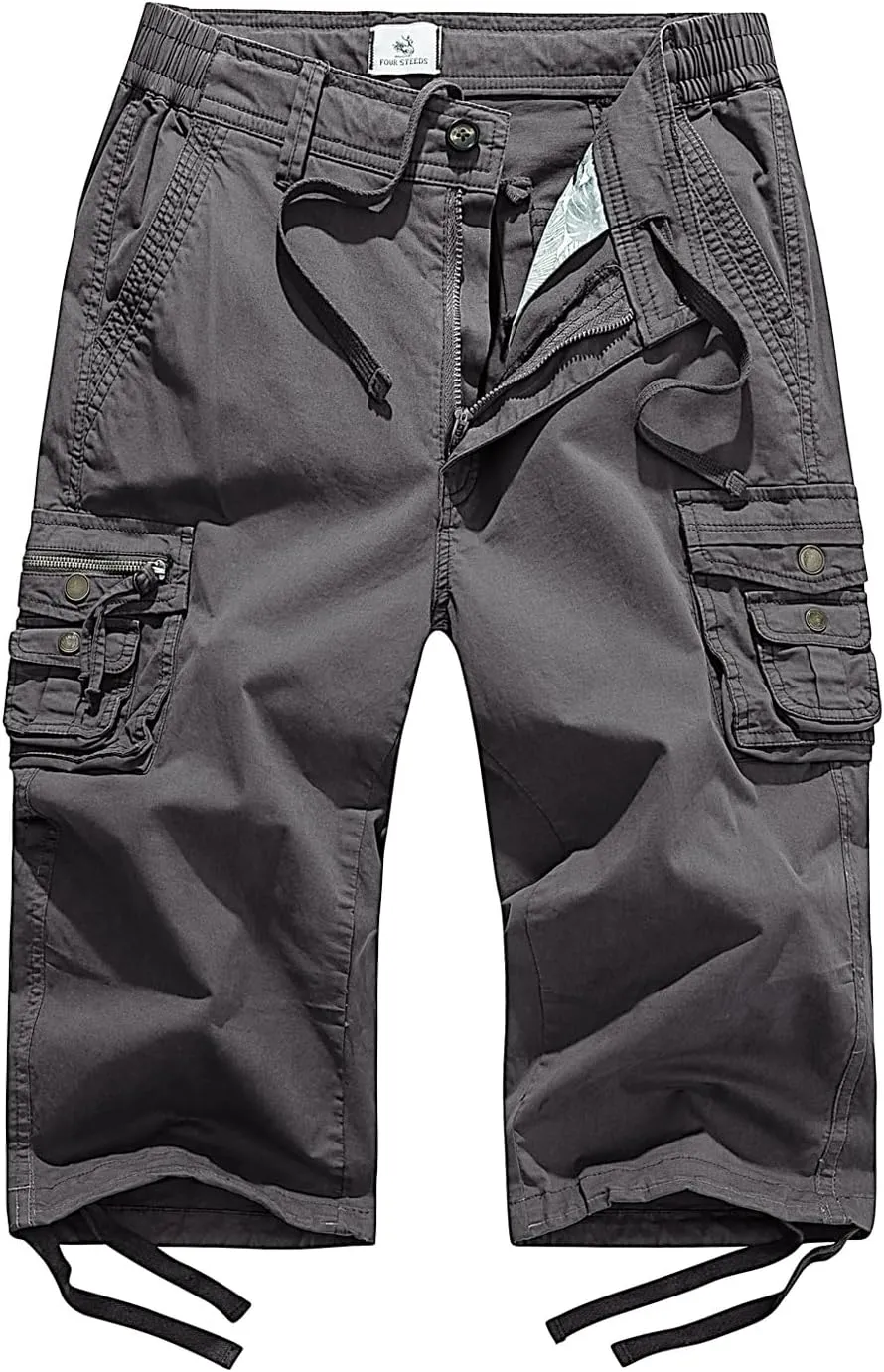 FOURSTEEDS Women's Mid Rise Cargo Capris Elastic Waist Drawstring Multi Pocket Working Tactical Hiking Cropped Cargo Pants