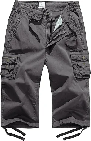 FOURSTEEDS Women's Mid Rise Cargo Capris Elastic Waist Drawstring Multi Pocket Working Tactical Hiking Cropped Cargo Pants