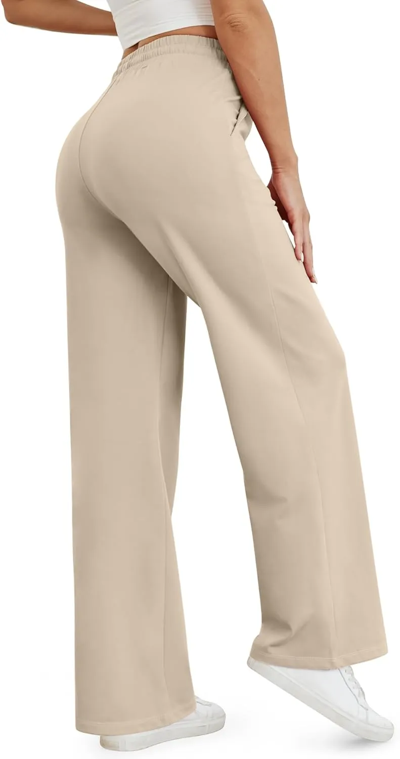 G4Free Wide Leg Yoga Pants for Women Loose Casual Sweatpants Drawstring Stretch Pants with Pockets Petite/Regular/Tall