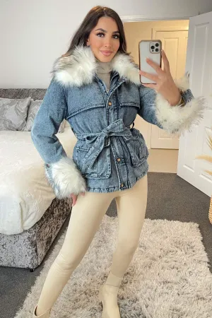 Gayle Blue Acid Wash Denim Faux Fur Jacket