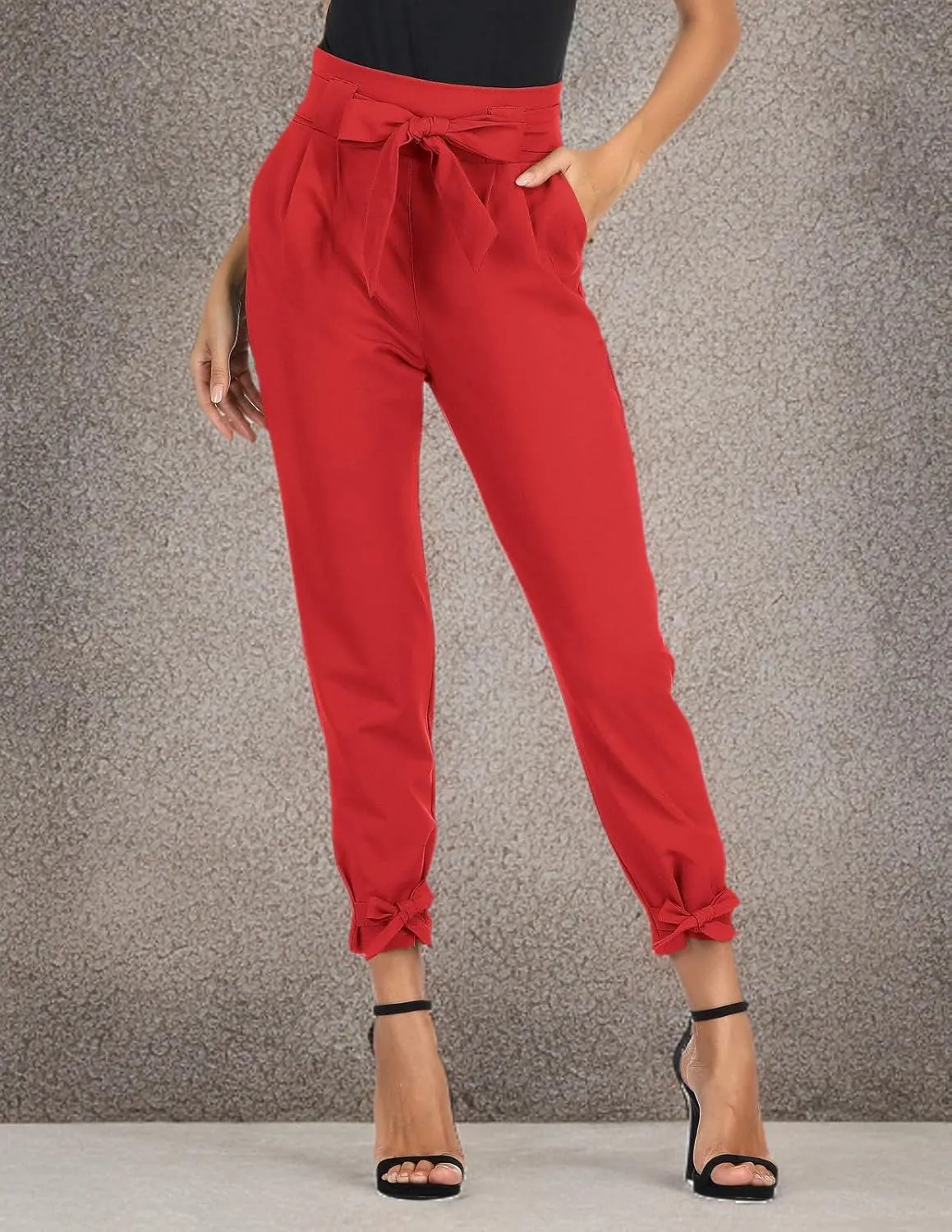 GRACE KARIN Womens Casual High Waist Pencil Pants with Pockets Bow-Knot Cropped Paper Bag Pants for Work