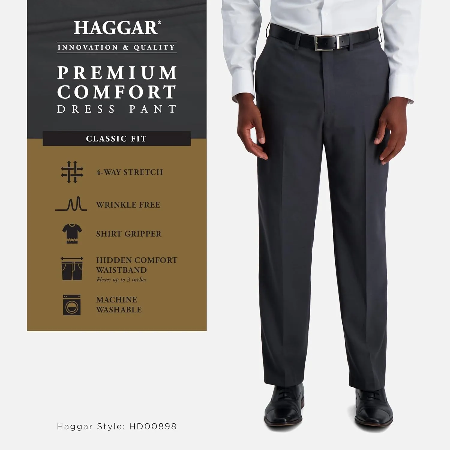 Haggar Men's Premium Comfort Classic Fit Flat Front Hidden Comfort Waistband Pant (Regular and Big & Tall Sizes)