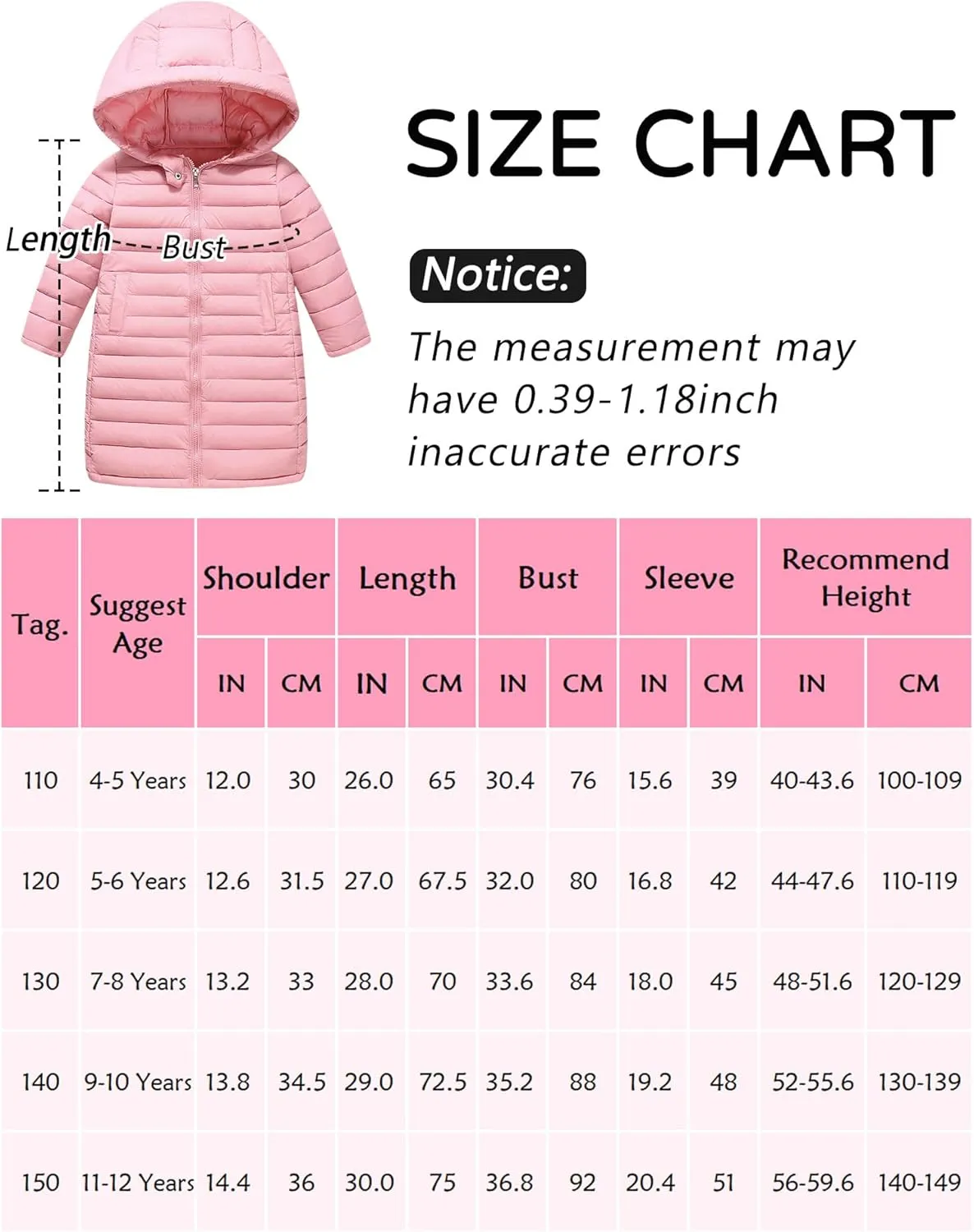 Happy Cherry Kids Long Down Coat Girls Zipper Puffer Hooded Jacket Boy's Lightweight Winter Jackets Outwear