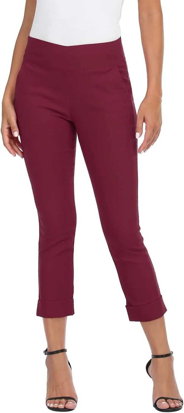 HDE Pull On Capri Pants for Women with Pockets Elastic Waist Cropped Work Pants