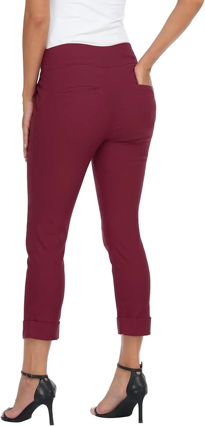 HDE Pull On Capri Pants for Women with Pockets Elastic Waist Cropped Work Pants