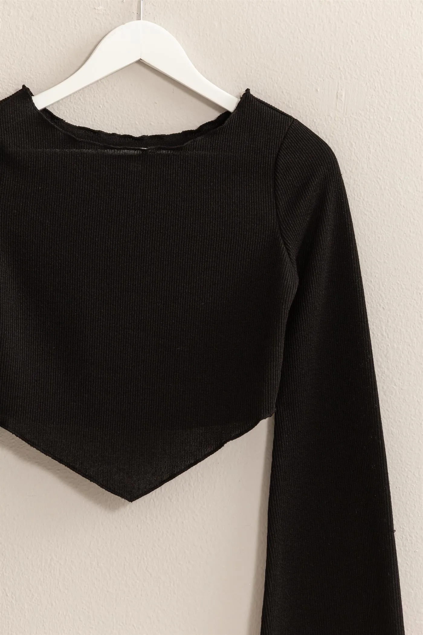 HF24F319-BELL SLEEVE RIBBED KNIT CROP TOP