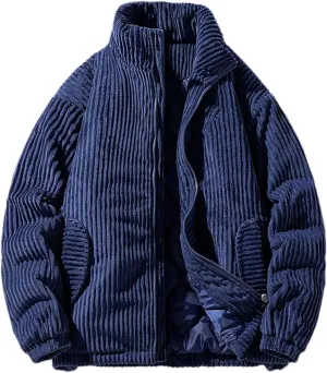 Hgvcfcv Men Corduroy Jacket Cotton-Padded Jacket Men's Coat Warm Stand-Up Collar Top