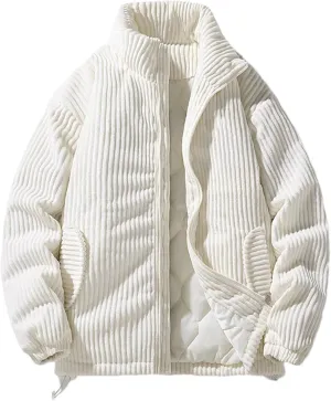 Hgvcfcv Men Corduroy Jacket Cotton-Padded Jacket Men's Coat Warm Stand-Up Collar Top