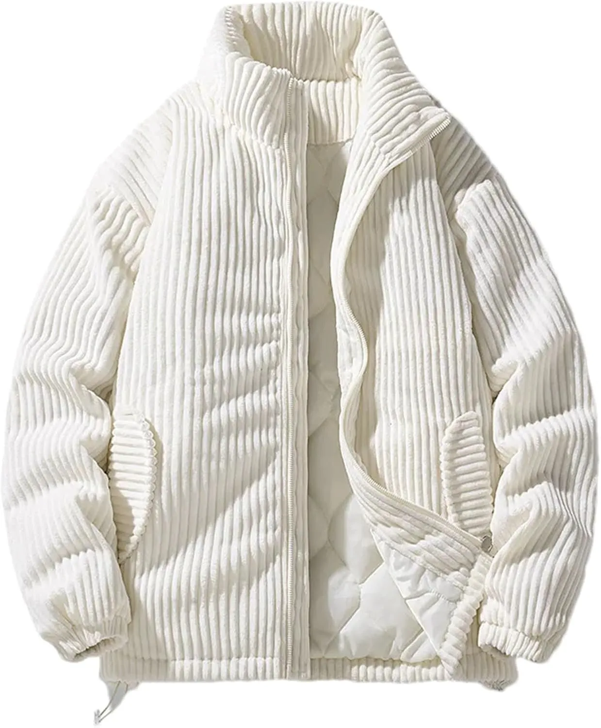 Hgvcfcv Men Corduroy Jacket Cotton-Padded Jacket Men's Coat Warm Stand-Up Collar Top