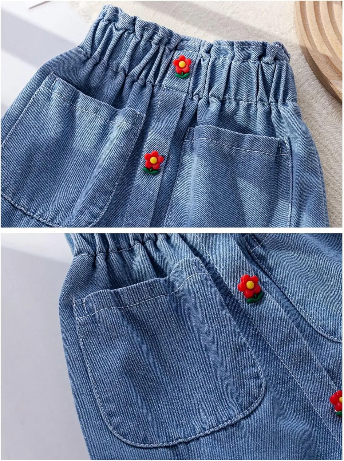 Hwafan Toddler Girls Classic Solid Color Jeans Skirts Baby Girls Casual Comfort Flowers Print Denim Skorts