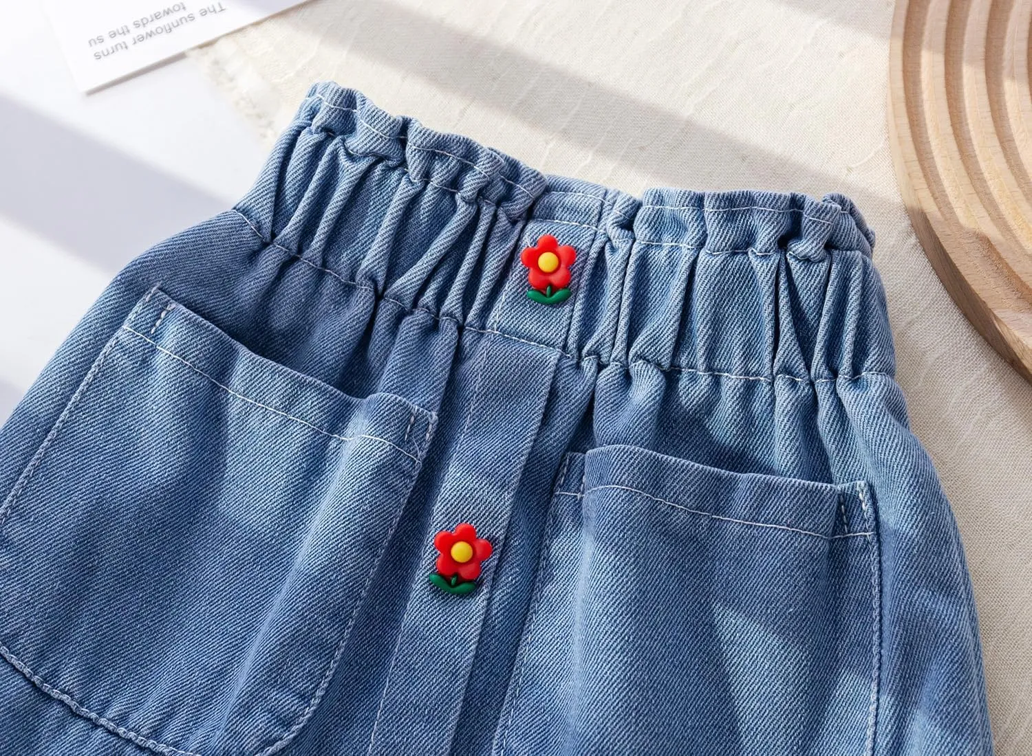 Hwafan Toddler Girls Classic Solid Color Jeans Skirts Baby Girls Casual Comfort Flowers Print Denim Skorts