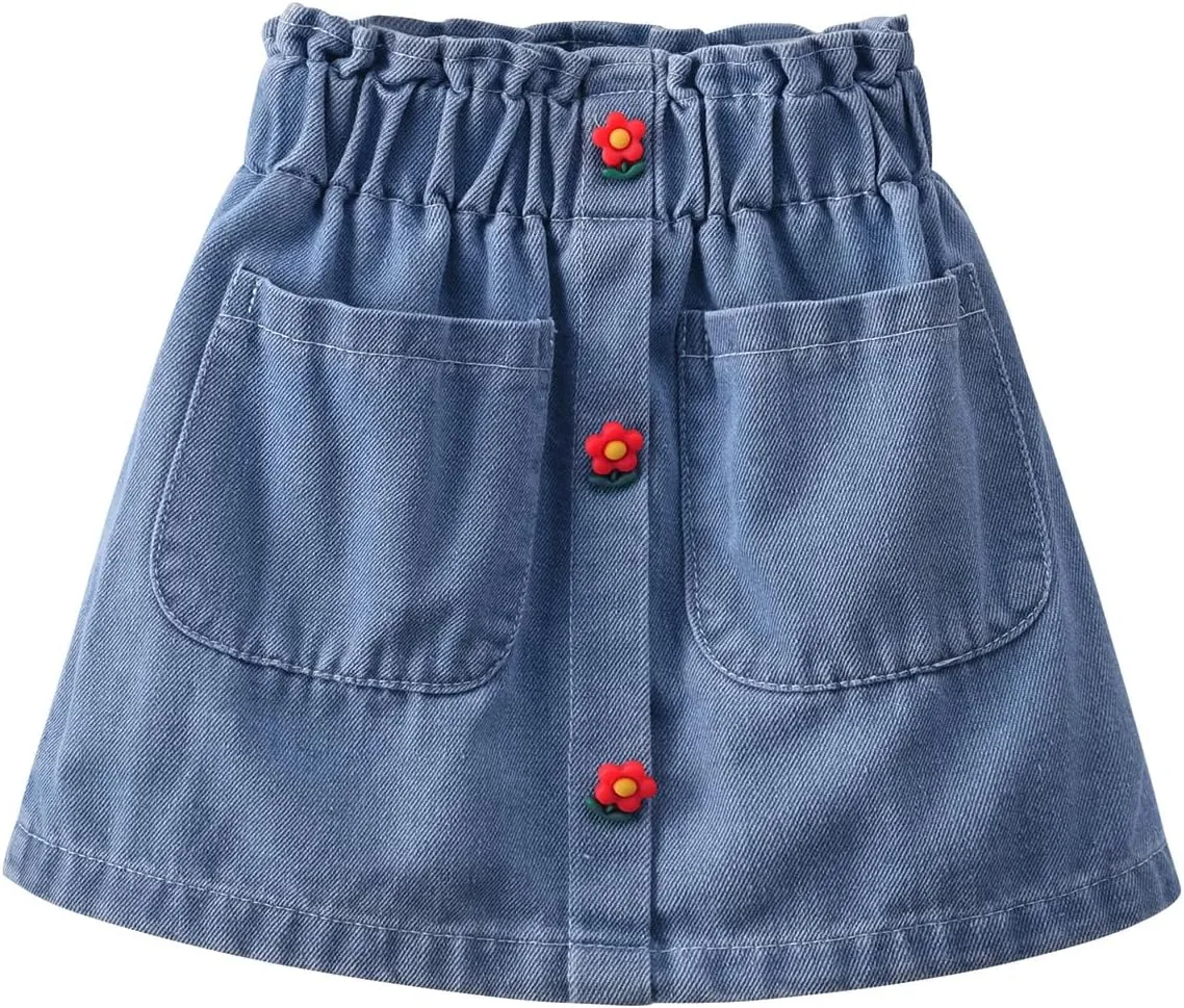 Hwafan Toddler Girls Classic Solid Color Jeans Skirts Baby Girls Casual Comfort Flowers Print Denim Skorts
