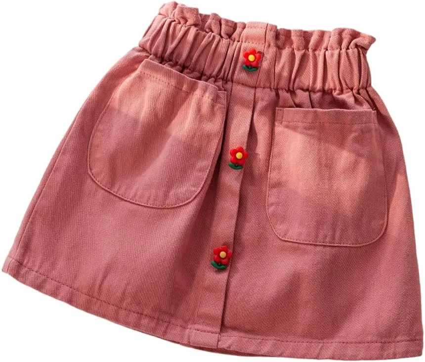 Hwafan Toddler Girls Classic Solid Color Jeans Skirts Baby Girls Casual Comfort Flowers Print Denim Skorts