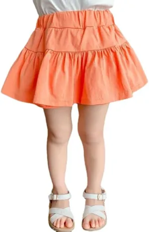 Hwafan Toddler Girls Summer Casual Comfort Daily Wear Skirts Baby Girls Spring Classic Solid Color Cozy Skorts (Orange,2T,2 Years)