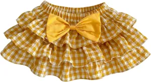 Hwafan Toddler Girls Summer Casual Comfort Solid Color Pleated Skirts Baby Girls Classic Plaid Bowknot Daily Wear Skorts