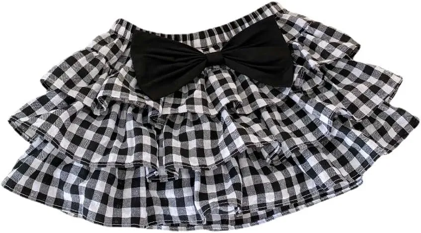 Hwafan Toddler Girls Summer Casual Comfort Solid Color Pleated Skirts Baby Girls Classic Plaid Bowknot Daily Wear Skorts