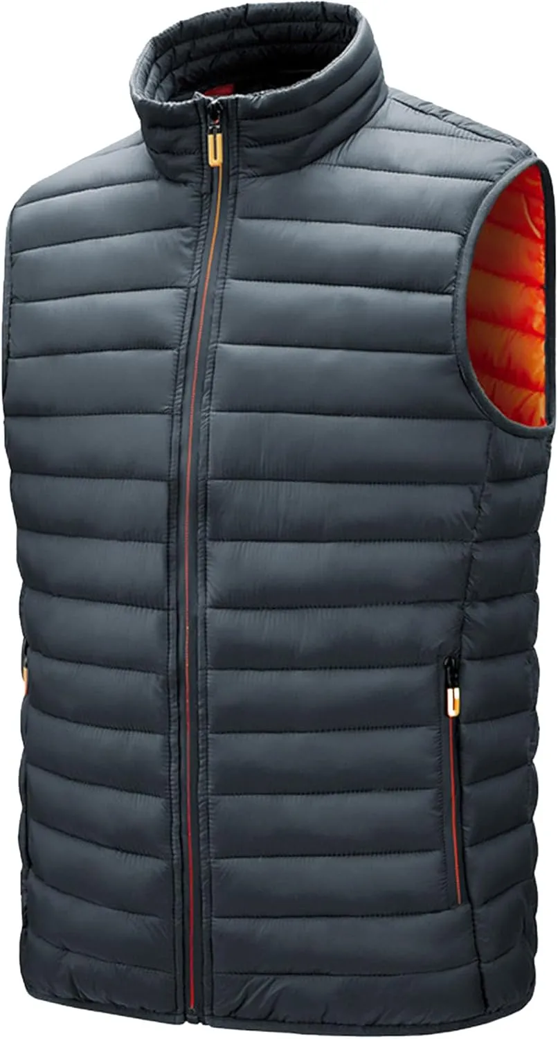 JEsilunmaMY Men's Casual Padded Vest Coats Sleeveless Stand Collar Zip Cotton Vest Jacket Lightweight Packable Puffer Vest